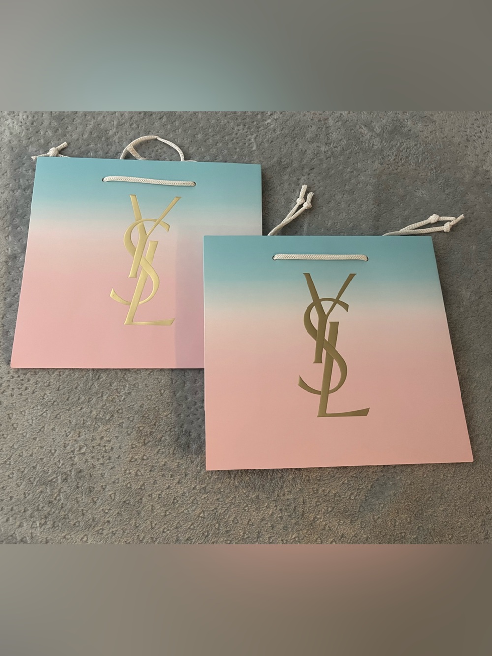 Yves Saint Laurent Pastel Pink to Blue Gradient Bags with Gold Logo